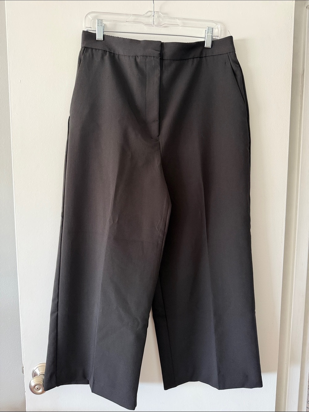 ZARA Black High Waisted Wide Leg Culotte XL Elastic Back Minimalist Trouser